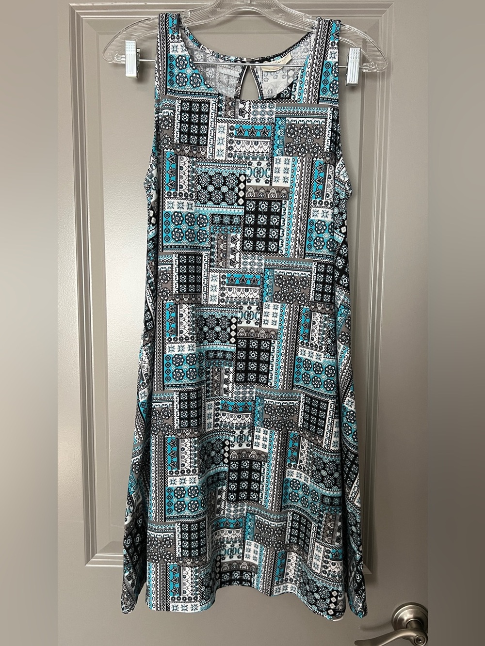 Teal, Black & White Patchwork Midi Dress